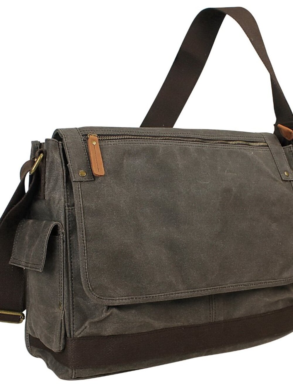 15.5" Large Wax Canvas Laptop Bag Messenger Bag Unisex Bag Dark Olive Green C31W